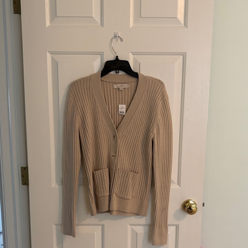 LOFT Tan Ribbed Cardigan Sweater